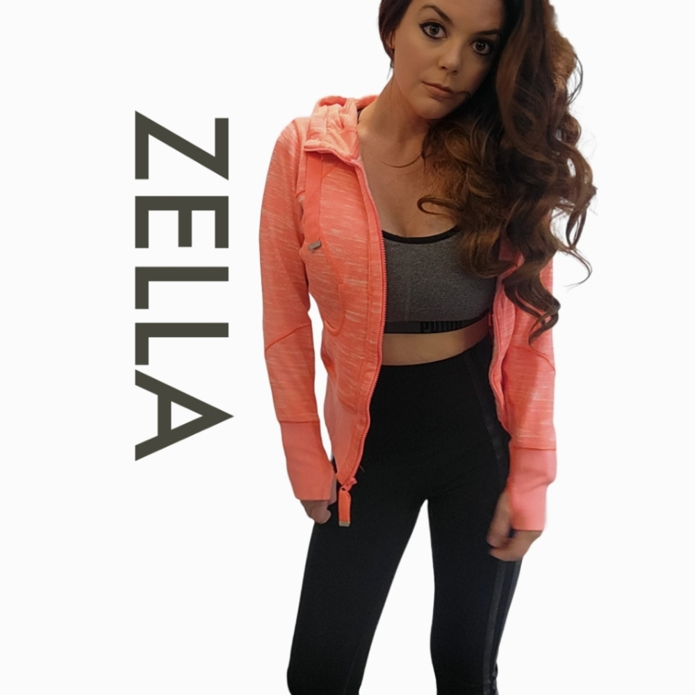 Zella hooded sweatshirt neon pink zip up hoodie, small / p.
